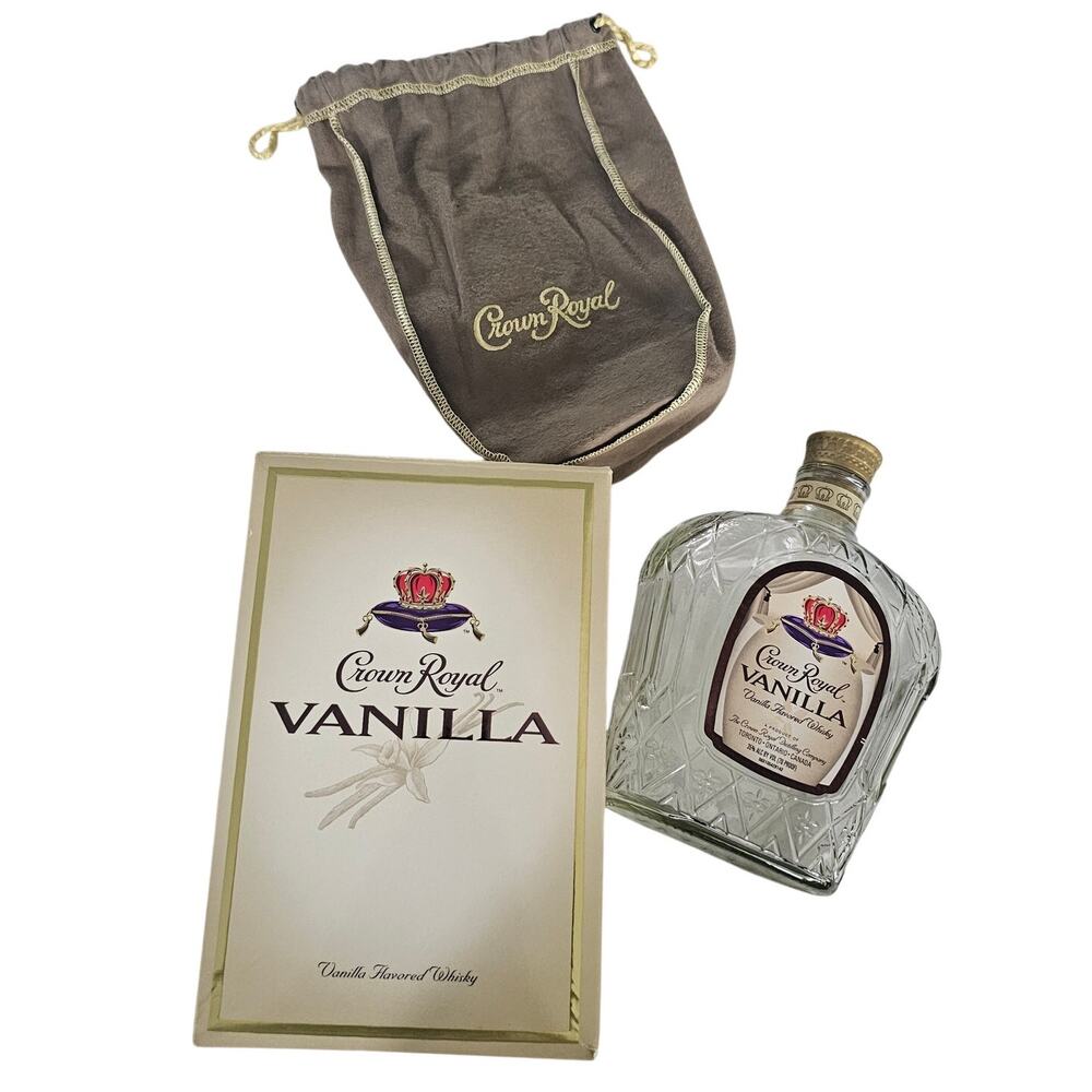 Crown Royal Vanilla Whiskey Bottle, Glass, Empty Clean Bottle 750 ml Bag & Box